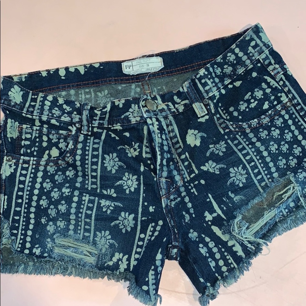 Free People patterned jean shorts